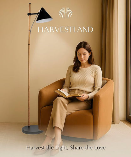 HarvestLand Noah Black Standing Lamp – Adjustable Floor Reading Lamps Over Chair with Solid Base, Reading Floor Lamp, Black Floor Lamp for Living Room and Bedroom, Library Décor, Rustic Floor lamp