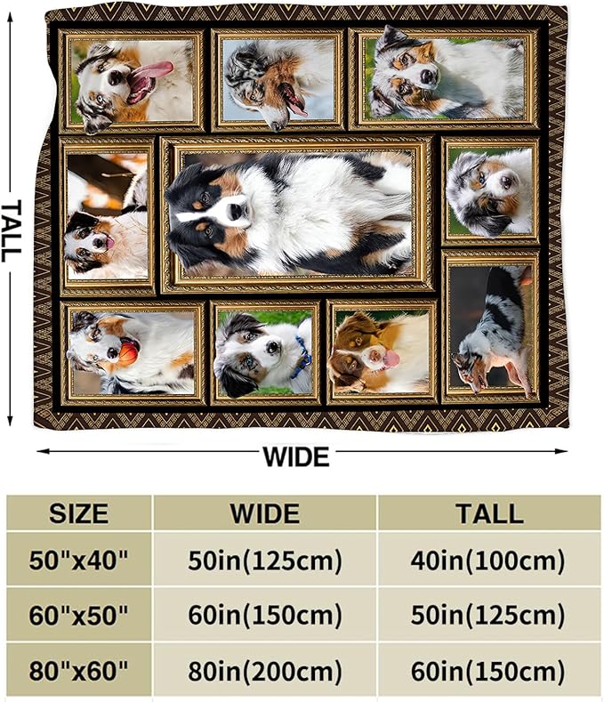 Australian Shepherd Blanket, Dog Throw Blankets, Animal Fuzzy Plush Blanket Ultra Soft for Dog Lover Gift Kids Teens Women Men Girls Boys Stuff Decor for Home Bedding Sofas Couch Camping 50"X40"