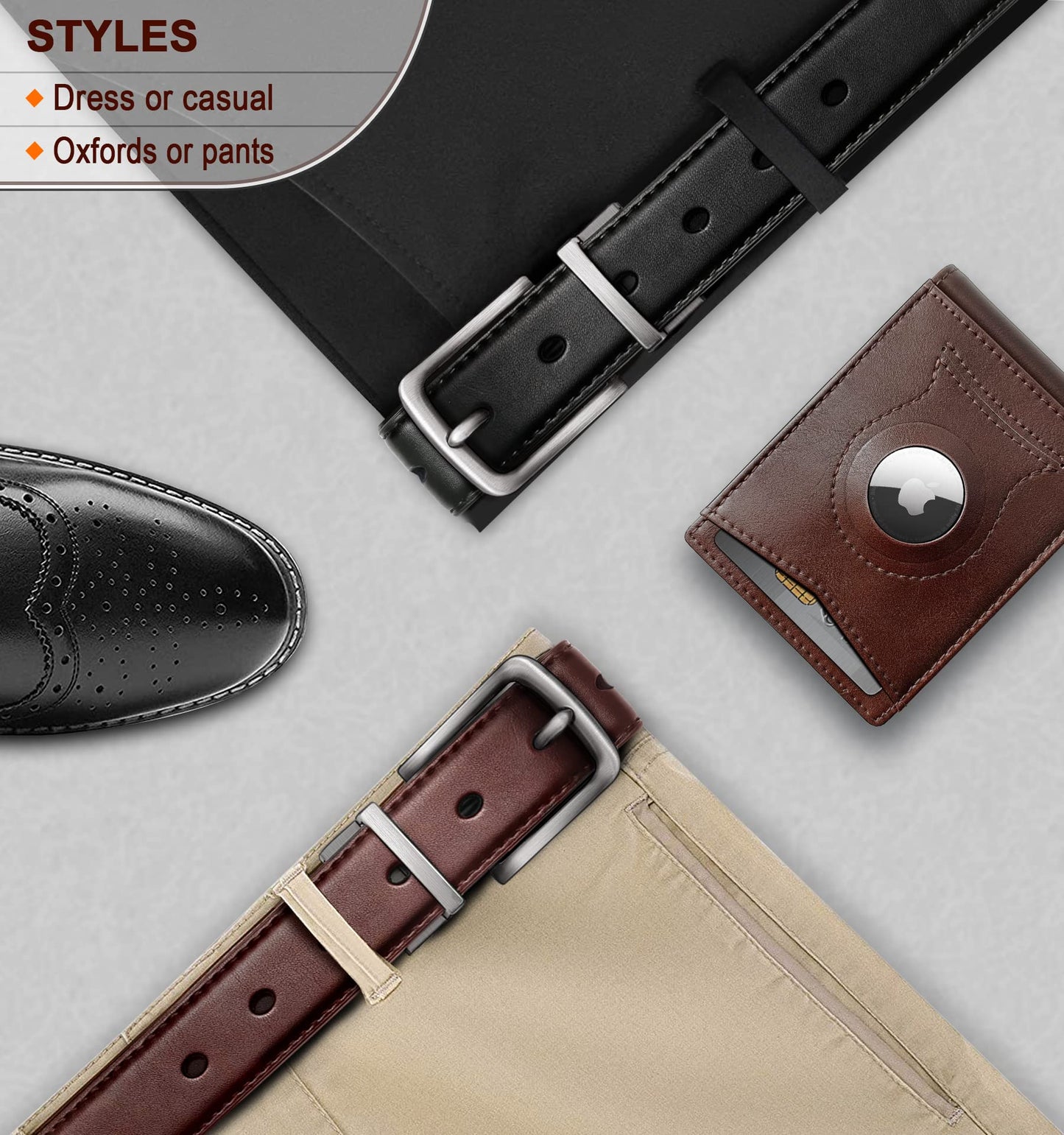 BULLIANT Men's Belt,Reversible Belt Adjustable For Gift Men 1.25”-Cut For Fit-2 Sides in 1 Belt(Not 2)(Black/Light Brown,28"-32" Waist Adjustable)