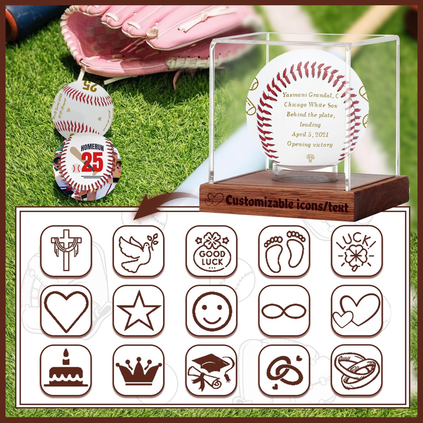Personalized Baseball Display Case UV Protectedcase Baseball Box Custom Name Text Customize Baseball Cases Display for Balls - for Official Size Ball