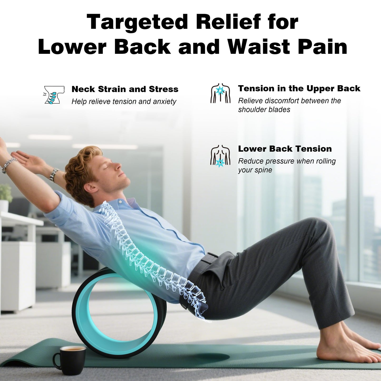 3 Pack Back Roller- Yoga Wheel for Back Pain Reliefn & Stretching, Back Wheel for Deep Tissue Massage, Foam Roller for Physical Therapy & Exercise