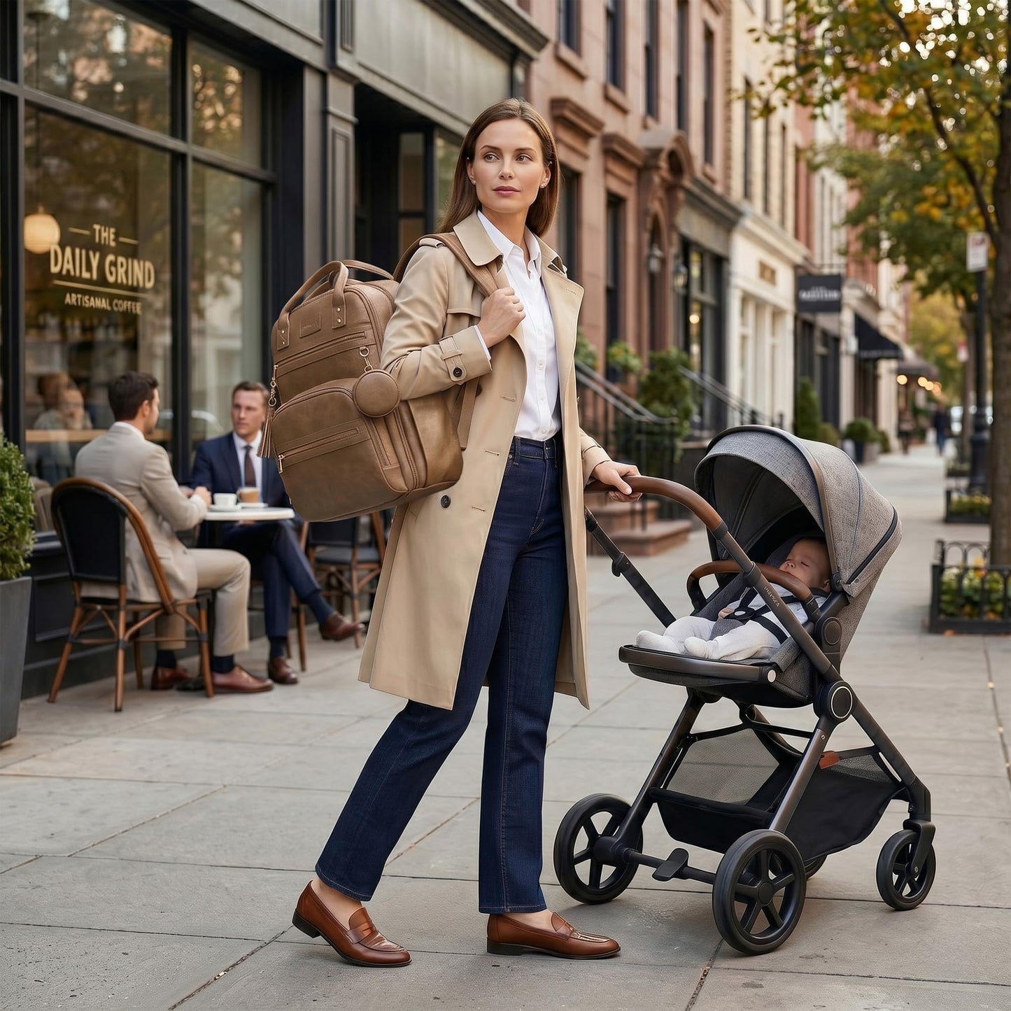 ROSEGIN Premium Vegan Leather Diaper Bag Backpack with Waterproof Changing Pad, Reinforced Zippers & Odor-Free, 20 Pockets Pro Organizer, Fits 15.6" Laptop, Stroller Straps, Baby Bag for Mom, Taupe
