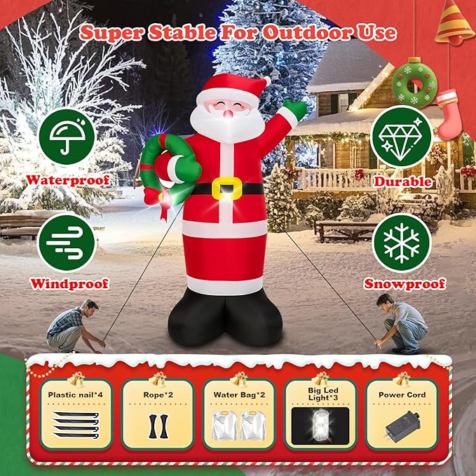 Christmas Decorations Outdoor Inflatables 5FT Santa Claus Holding Garland Inflatable Yard Decor with Build-in LEDs Blow Up for Christmas Party Indoor Outdoor Yard Garden Lawn Patio