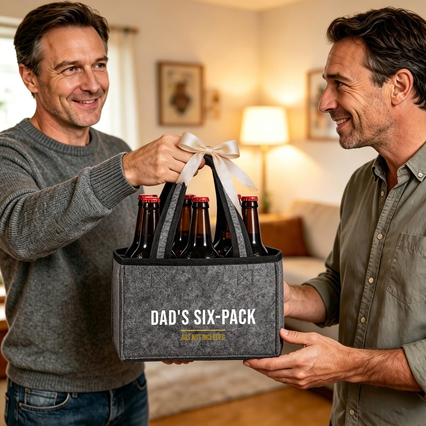 Funny Dad Gifts from Daughter Son, Dad Beer Carrier Felt Bottle Tote, Father’s Day Birthday Gift, Reusable Drink Caddy for Camping, BBQ, Picnic, and Party