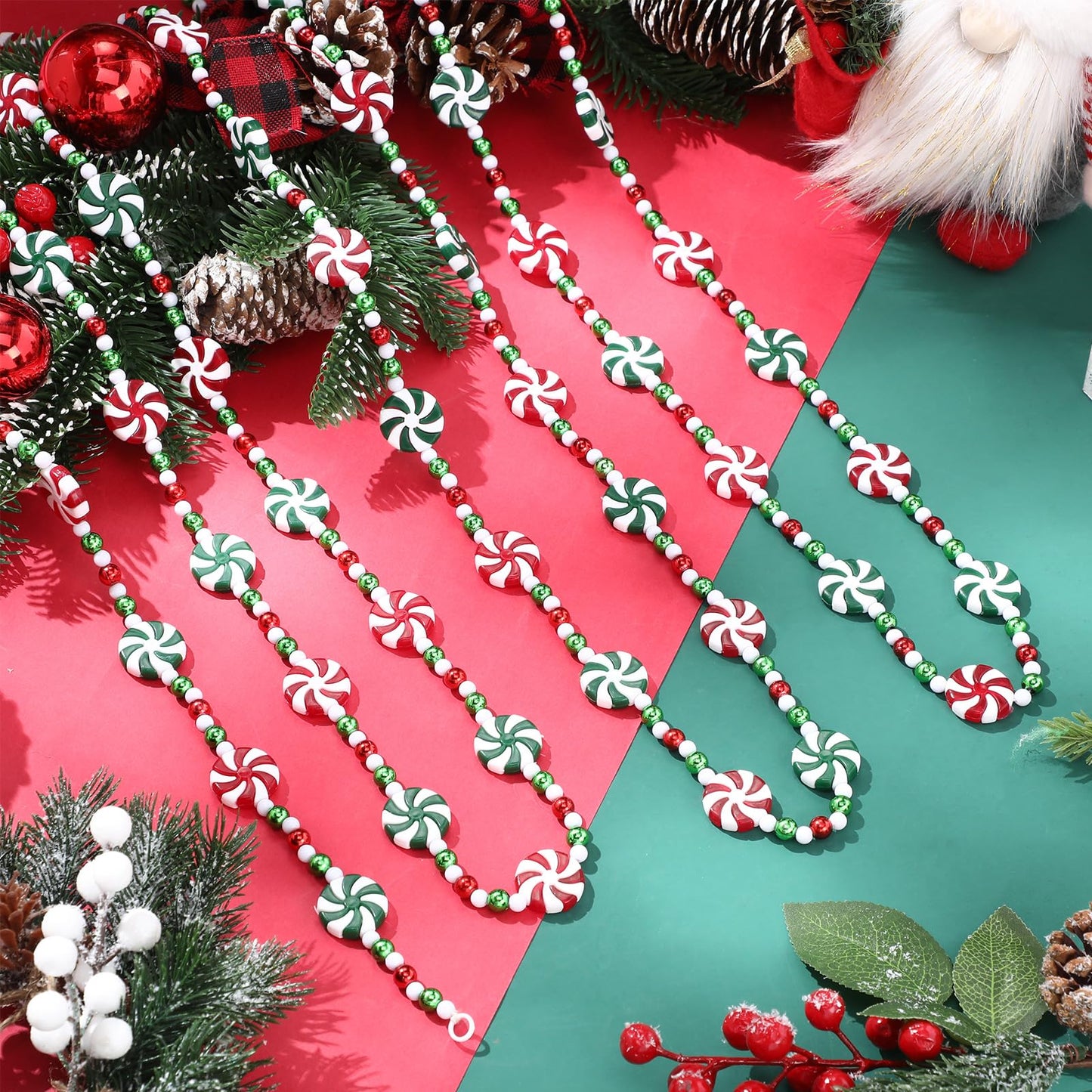 LCPQMZGH 24 feet Peppermint Garland Christmas Tree Bead Garland for Xmas Party Supplies Holiday Favors Ornaments