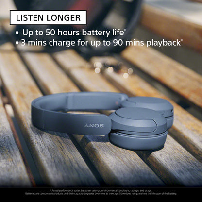 Sony WH-CH520 Wireless Headphones Bluetooth On-Ear Headset with Microphone and up to 50 Hours Battery Life with Quick Charging, White