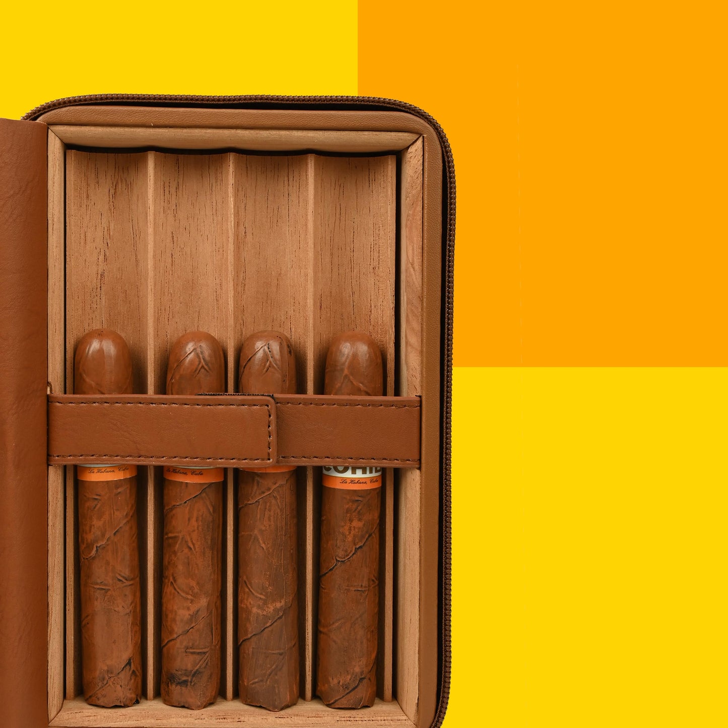 CIGAGROL Portable Cigar Humidor Travel Case, Leather & Wood Cigar Box with Humidifier for 6 Cigars, Ideal for Travel and Desktop Storage, Compact and Durable Design