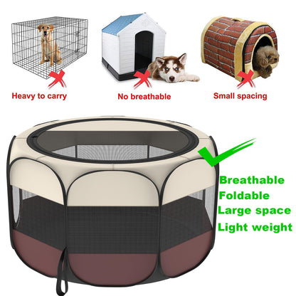Portable Pet Playpen, 8-Panel Indoor/Outdoor Puppy Pen with Shade Cover & Travel Bag - Waterproof Dog Cat Tent Includes Collapsible Bowl
