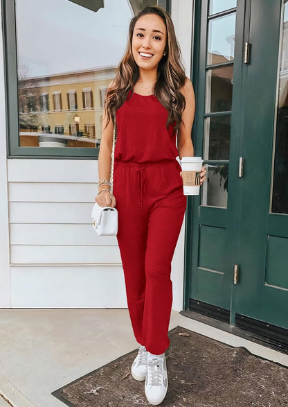 PRETTYGARDEN Women's Two Piece Outfit Sets Casual Summer Sleeveless Matching Lounge Wear Spring Travel Clothes Tracksuit (Red,Medium)