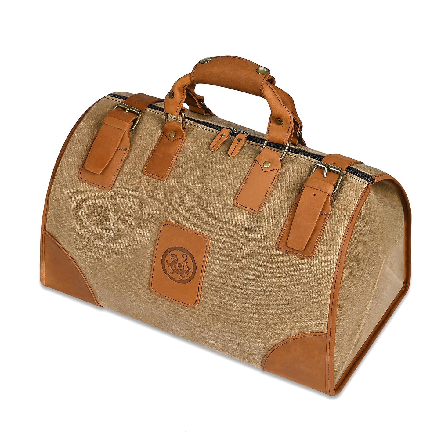 Handadsume Water Resistant Canvas + Leather Travel Luggage Tote Duffle Gym Suitcase Weekender Overnight Bag For Men Male FB8151 (A-Brown)