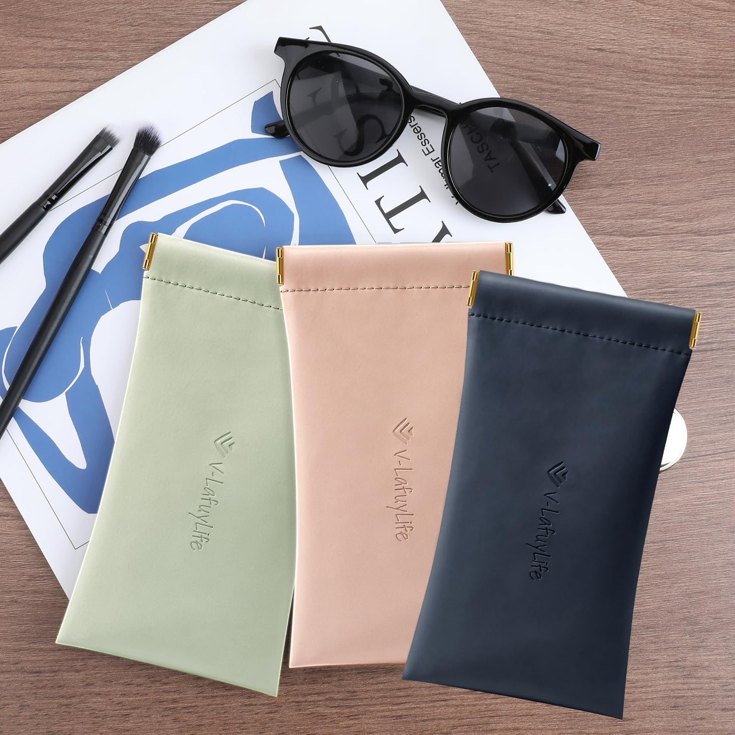 V-LAFUYLIFE 3 Pack Glasses Case Portable Soft Sunglasses Case For Women men (Pink,NavyBlue,Green)