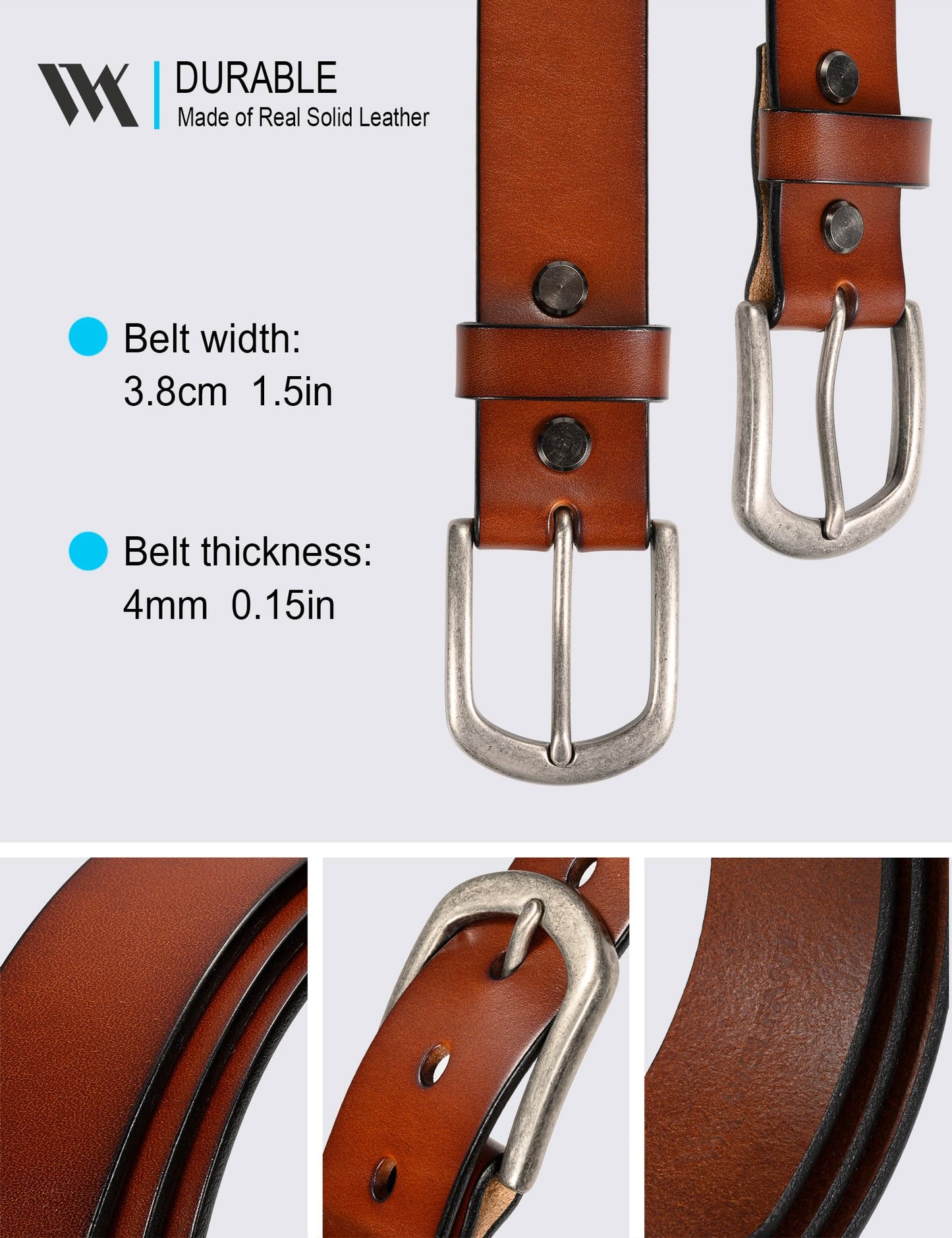 WOLFANT Men's 1.5" Top Full Grain Leather Belt in Gift Box,100% Italian Real Solid Leather