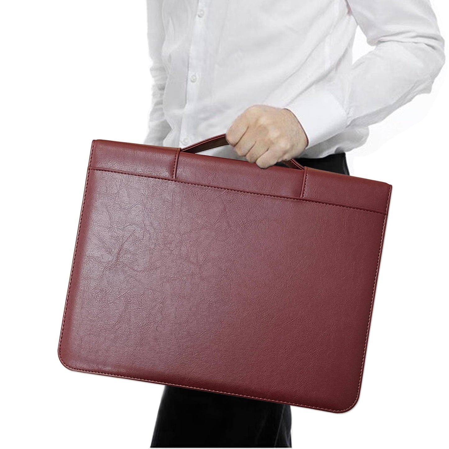 WEYEAH Faux Leather 3 Ring Portfolio Binder With Handle, Business Padfolio for Men & Women, Zippered Document Organizer for Home & Office Use, Including Clipboard, Notepad and Sheet Protectors (Brown)