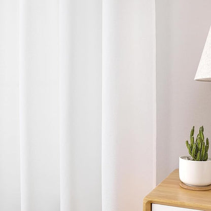 Tollpiz Short Linen Tier Curtains Rod Pocket Semi Sheer Half Kitchen Curtain Burlap Light Filtering Thick Linen Drapes for Bathroom, 30 x 24 inches Long, White, Set of 2 Panels