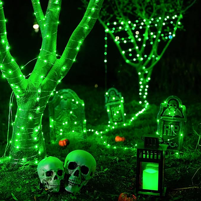 JMEXSUSS 2 Pack Green Fairy Lights Battery Operated, Total 400 LED 132ft Twinkle String Lights with Remote, 8 Modes Halloween Lights for Tree Fireplace Bedroom Indoor Outdoor Xmas Halloween Decor