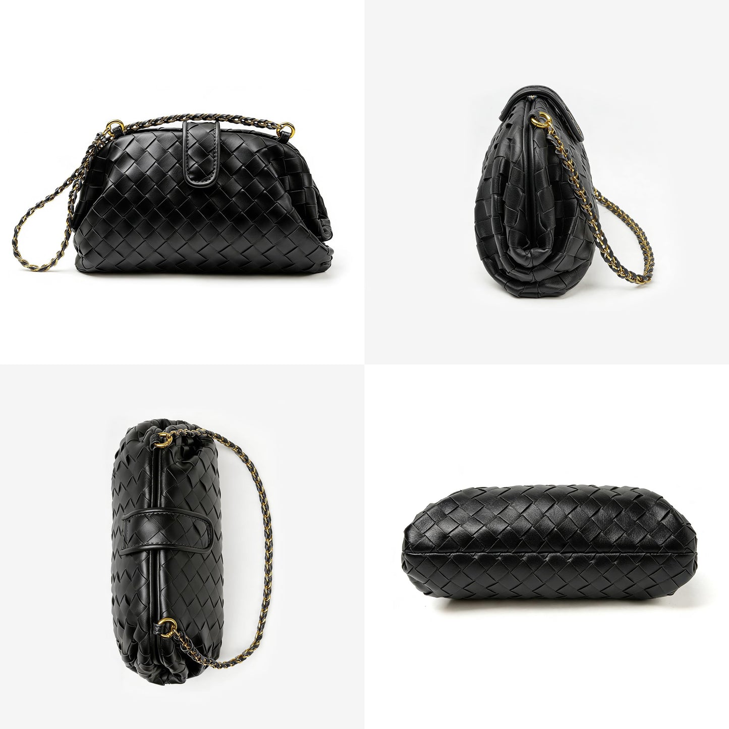 Joryin Formal Evening Bag Woven Shoulder Bag. Black Clutch Purses for Women Wedding. Dumpling Bag Crossbody Handbag Dress Purse Vegan Leather.