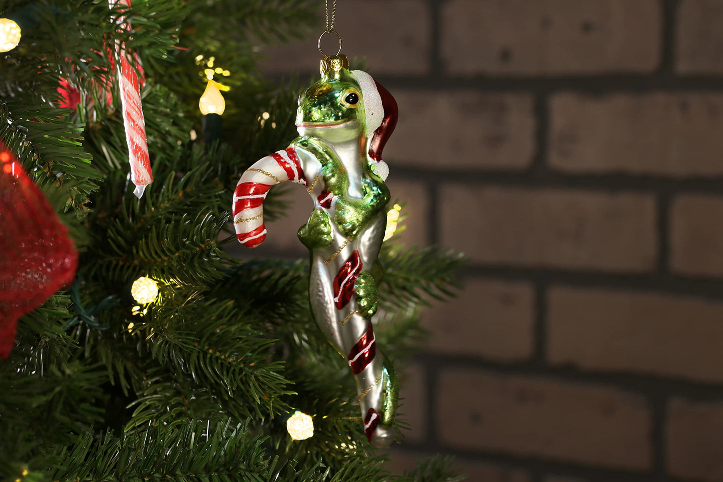 North Star Christmas | Lizard on Candycane Glass Ornament | Christmas Collection