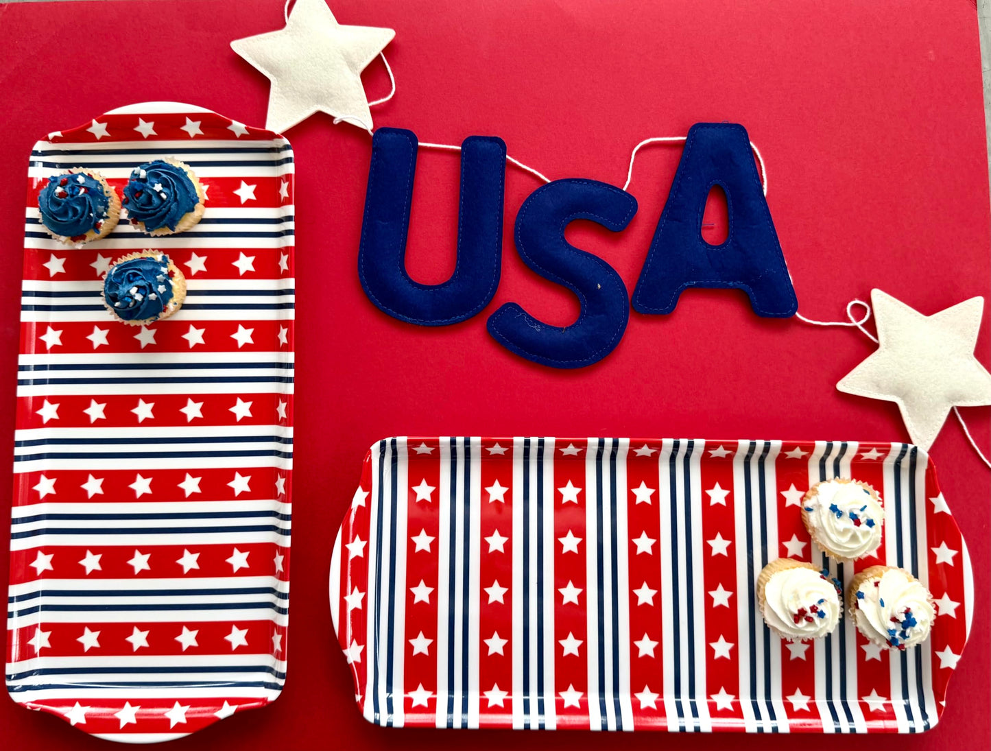 Sprinkles & Confetti Red White & Blue Stars & Stripes Melamine Serving Tray | The Go-to Patriotic Platter for 4th of July, Memorial Day, Summer Parties & Hosting | BPA-Free & Reusable