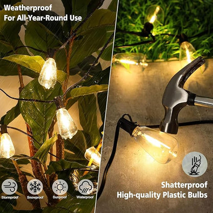 LED Outdoor Edison String Light 400FT Patio Lights with 200+8 Extral Shatterproof ST38 Vintage 2200K Bulbs Outside Lights Waterproof for Patio Porch Pergola Garden backyard,4Pack x 100FT Connectable