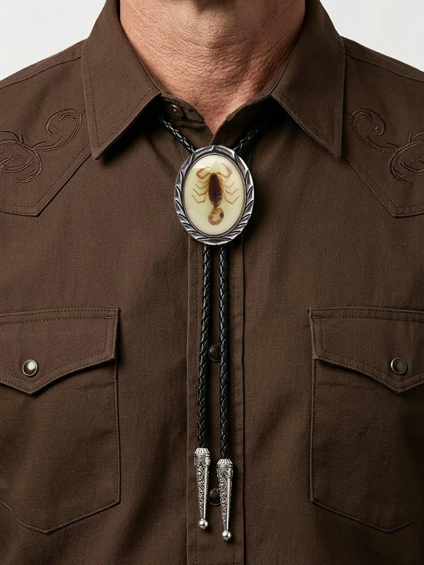 Jeilwiy Bolo Tie Luminous Scorpion Bolo Tie Celtic Style Handmade Western Cowboy Bola Tie Black Leather Necktie for Men Women