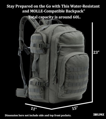 XMILPAX Large Tactical Backpack Bag with Stowable Shoulder Straps for Hiking, Camping, Traveling, Bug-Out 58L