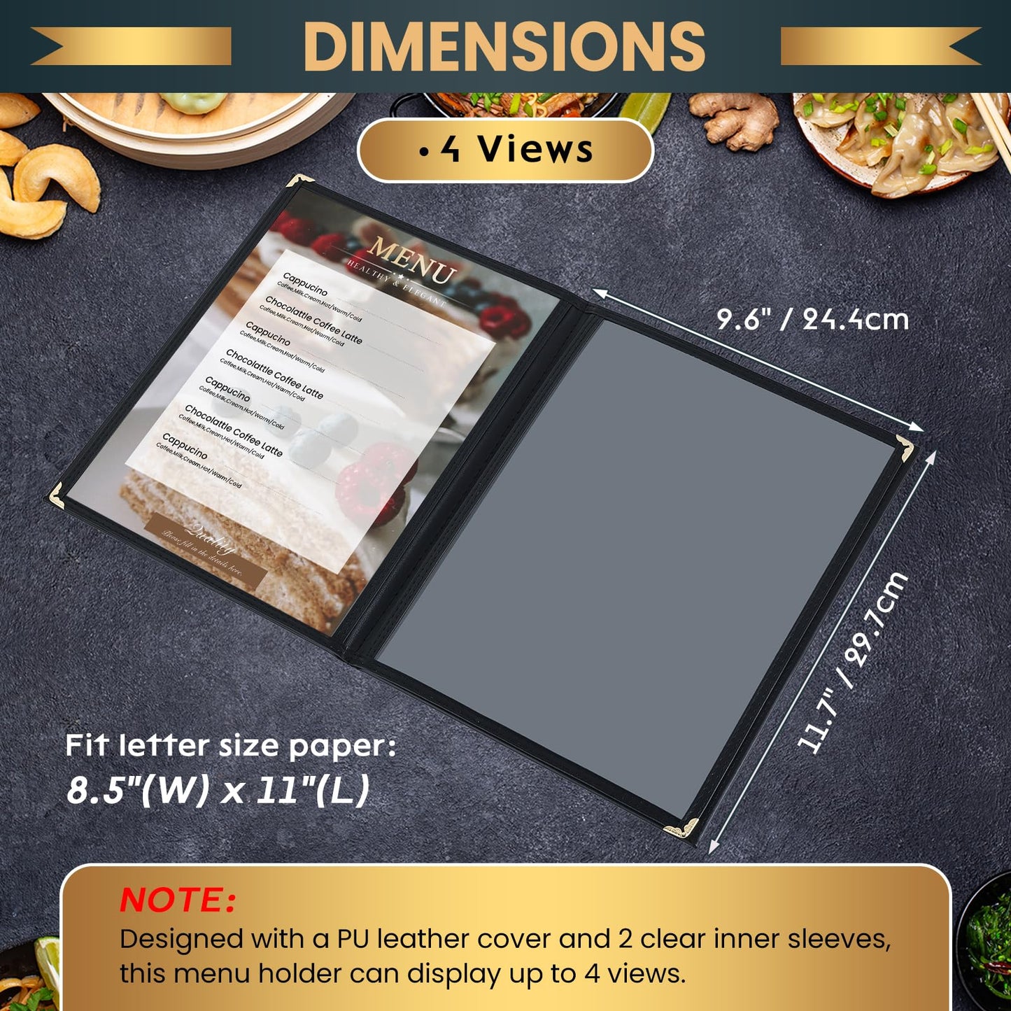 AMGSH Menu Book 8.5 x 11 Inch, 2 Page 4 View Faux Leather Menu Book with Clear View Pages, Menu Covers for Hotel, Restaurant, Cafe, Bars, Drink, Wine Menu Holders, 10 Pack