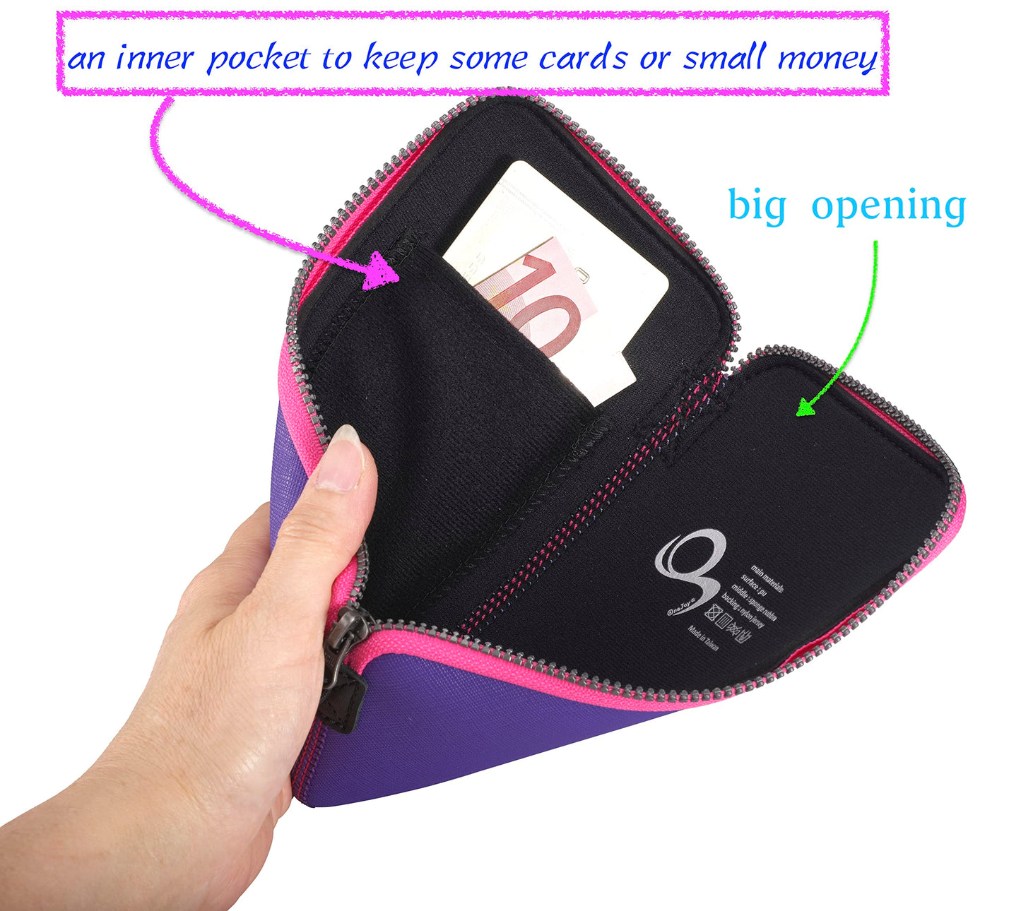 OneJoy Neoprene Phone Pouch, Lightweight Protective Cellphone Sleeve with Large Zipper Opening, Inner Pocket, Thermal Insulated, Durable Cell Phone Carrier for iPhone & Smartphones [ Purple ]