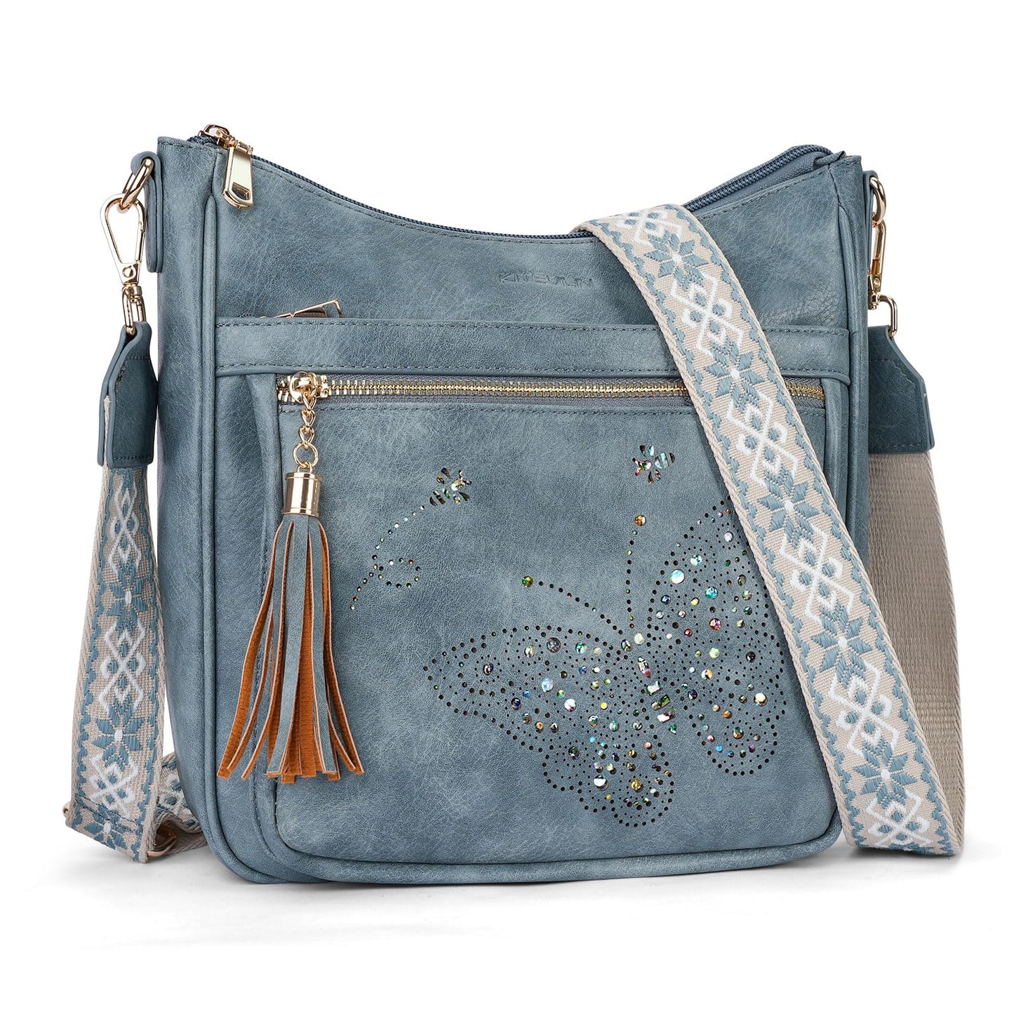 KITEVIUN Medium Crossbody Bags for Women Trendy, Women's Butterfly Shoulder Handbags with Tassel