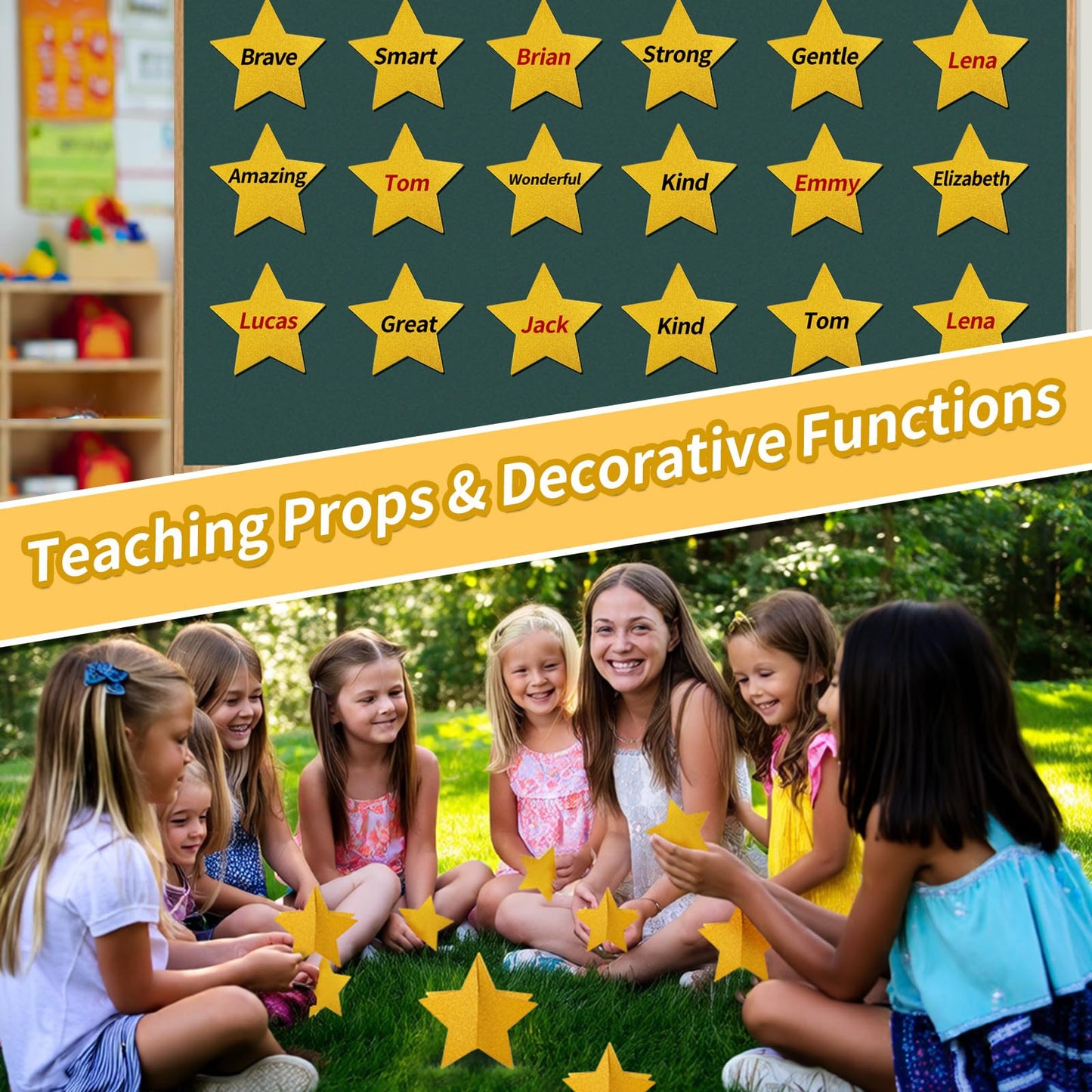 45 Pcs 3D Star Centerpieces for Movie Night & Party Decorations - Gold Hanging Supplies in 3 Sizes for Red Carpet, Birthday, New Year & Graduation Celebrations (8",5",3")