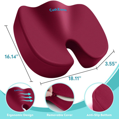 Office Chair Seat Cushion, Cooling Gel Enhanced Memory Foam Cushion for Long Sitting - Back, Sciatica, Coccyx, Tailbone Pain Relief Pillow - for Office, Gaming, Car, Wheelchair - Red, X-Large