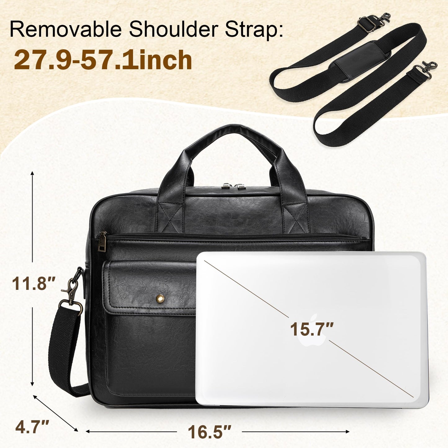 Yuni Sophy Briefcase for Men 15.6 Inch Laptop Messenger Bag Faux Leather Multi-Pocket Business Work Bag Waterproof Office Travel (Black)