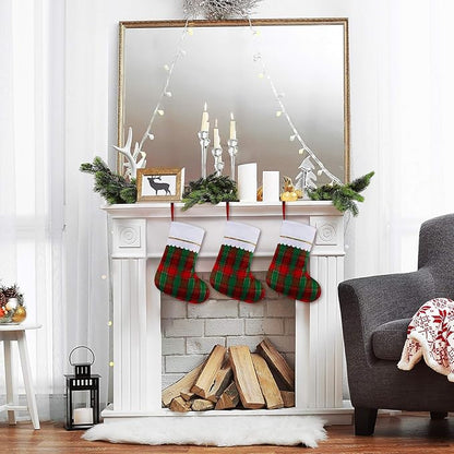 URATOT 12 Pack 15 Inches Christmas Stockings Red and Green Plaid Pattern Felt Christmas Holiday Stockings Christmas Tree Hanging Ornaments Xmas Fireplace Decoration Set