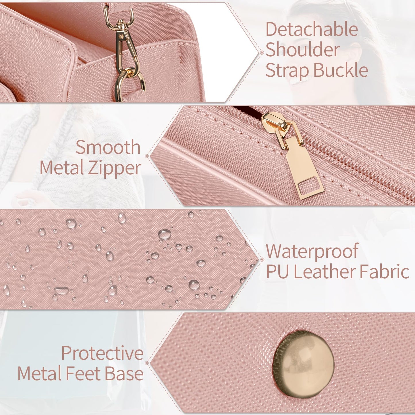 GMAK Laptop Tote Bag for Women, 15.6 Inch Leather Computer Bags Lightweight Business Office Work Briefcase Large Capacity Waterproof Handbag for Daily Commute Travel Work, Pink