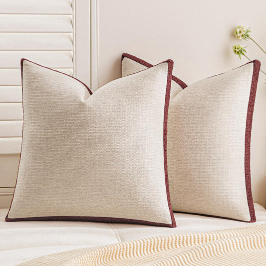 a moment Christmas Red Loop Yarn Linen-Like Pillow Cover Natural Soft Decorative Throw Pillow Case Farmhouse 18x18 Inch, Bohemian Textured Cushion Cover for Sofa Bed, Wrinkle-Resistant Home Decor