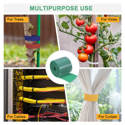 M METERXITY 2-Roll Garden Plant Tape, 33 ft x 0.8 in Garden Hook and Loop Plant Ties Multi-Purpose Use Adjustable and Reusable Twist Wire Tape for Plants/Flowers/Vines [Green]