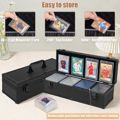OUUTMEE Toploaders Storage Box for 3" x 4" 35pt Rigid Card, Top Loader Storage with 3 Partition Holds 200+ Toploaders, Magnetic Card Holders