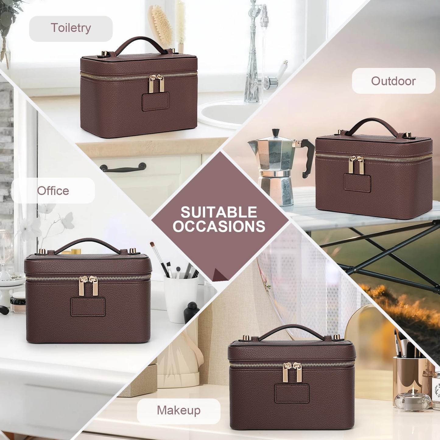 HiTotes Makeup Bag Vanity Case for Women Leather Cosmetic Bag Travel Toiletry Bags Portable Makeup Organizer Case