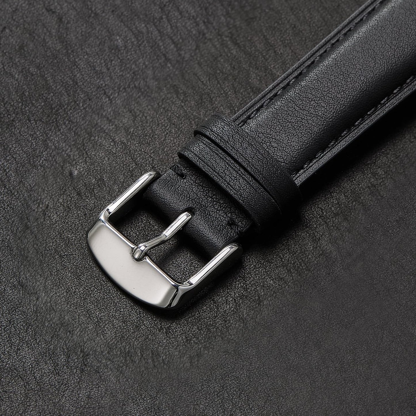 Afany Leather Watch Band 22mm for Men and Women, Quick Release Watch Strap, Black Replacement Watchband
