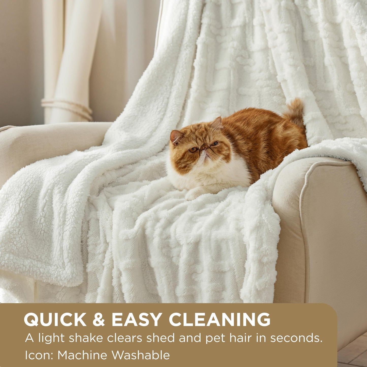 Bedsure Gentlesoft Sherpa Fleece Blanket Twin Size for Bed - Fluffy & Cozy Cable Jacquard Tufted for Women Gift, Thick and Warm Christmas Blanket for Winter, Cream, 60x80 Inches