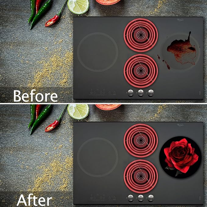 Red Rose Electric Stove Burner Covers，Set of 4 Round Stove Burner Covers，8 Inches and 10 Inches，Gas Stove Burner Covers,Metal Stove Burner Cover，Rose Bloom Cooktop Decorative，Home Decor,Kitchen Decor