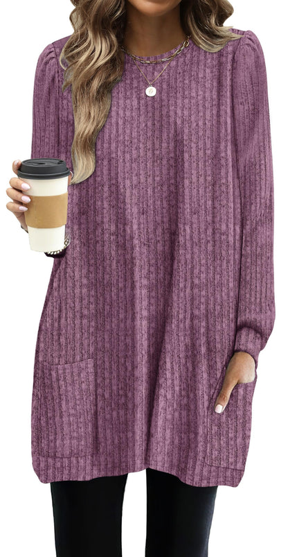 OFEEFAN Long Sleeve Shirts for Women Long Sweaters with Pockets Tunic Tops Loose Fit