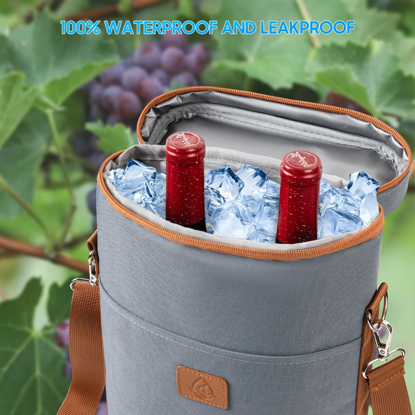 Waxed Canvas Wine Bag Tote for Wine Enthusiast , Insulated Wine Carrier Cooler Travel & Picnics Holds 2 Tall Bottles, Includes Ice Pack Chilling Reusable Tote Bag for Wine Gifts & Outdoor Gatherings