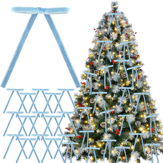 30 Pcs Blue Velvet Christmas Tree Bows for Christmas Tree Decorations, Blue Velvet Ribbon Bows Vintage Christmas Decor Ornaments for Christmas Tree, Wreaths,Garland, Gift Wrapping, Fireplace