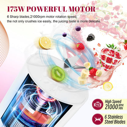 Portable Personal Blender 17 OZ/500 ML Juicer, 175W Personal Size Blender, Ideal for Smoothies, Ice Blending, Juicing, and Food Processing, Compact, Convenient, and Versatile (Pink)