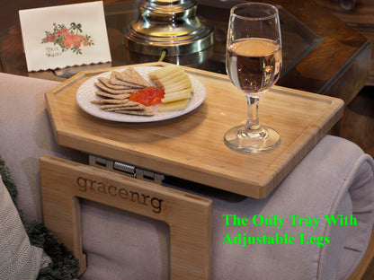 My Cozy Tray, Most Stable, Adjustable Legs for Narrow Or Wide Couch Arm, Better Leg Design, Stronger, Clip On, Bamboo, Camping/RV, College Dorm Essentials, Great Gifts,