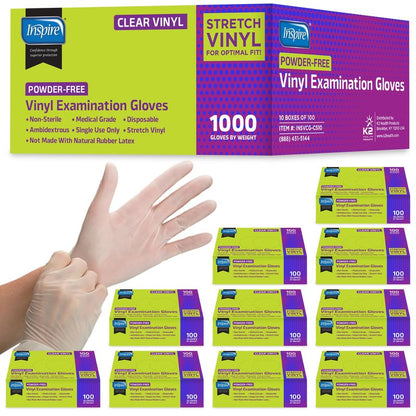 Inspire Exam Medical Clear Vinyl Disposable Gloves - Latex Free for Cleaning, Food Prep (Small)