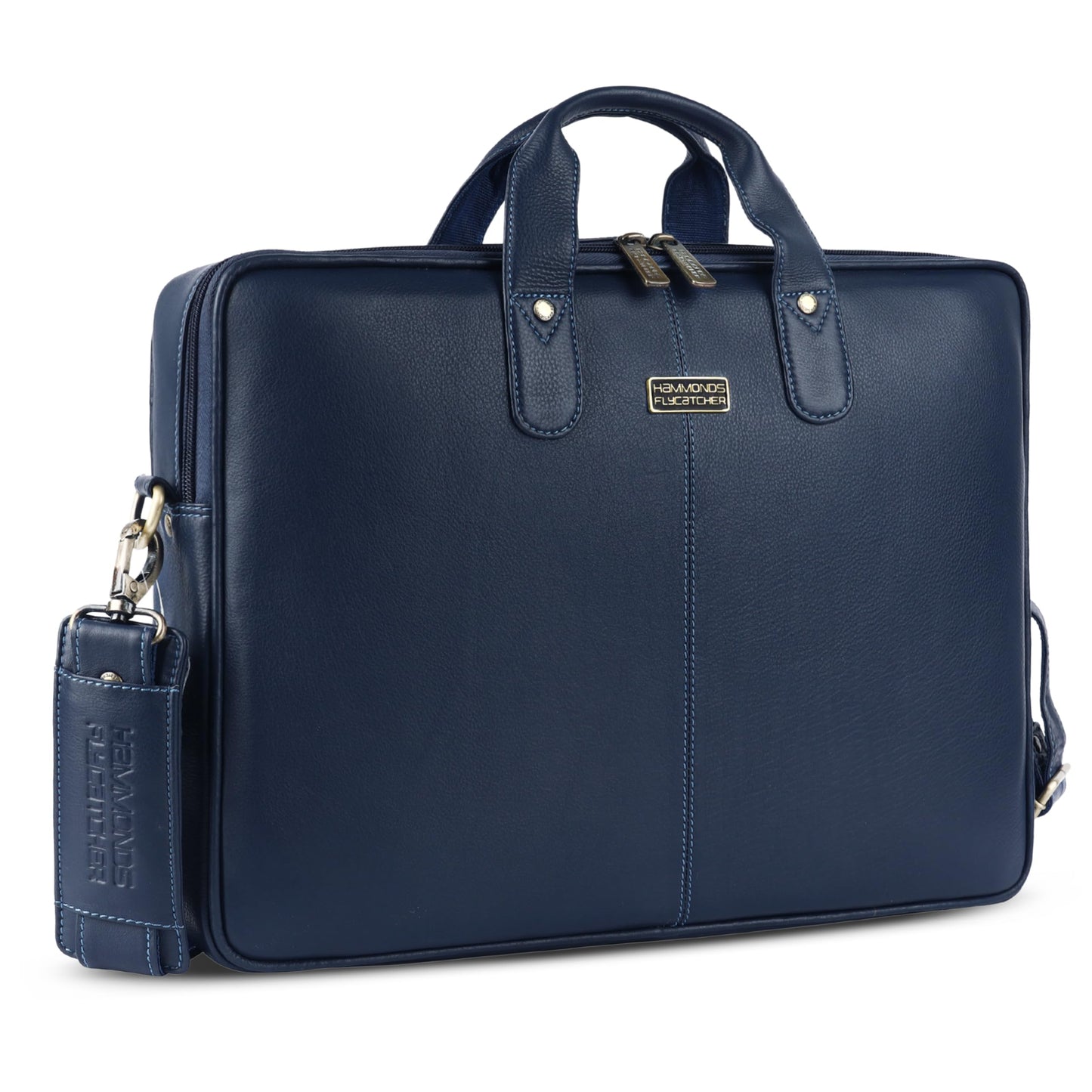 HAMMONDS FLYCATCHER Genuine Leather Laptop Bag for Men with Padded 15.6 Inch Laptop Sleeve, Leather Messenger Bag for Men - Briefcases with Multi Pockets for Office and Travel Use - Blue