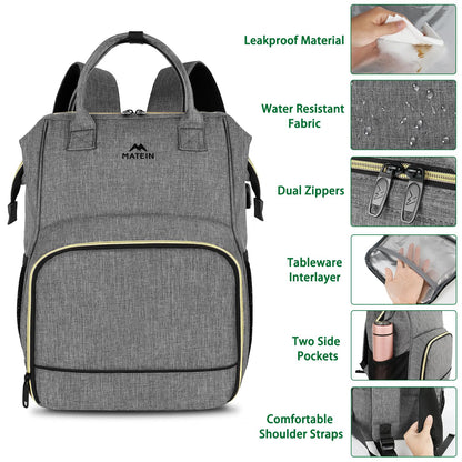 MATEIN Lunch Backpack, 15.6 Inch Insulated Cooler Bag with USB Port for Women Men, Water-Resistant Leak Proof Laptop Backpack Lunch Box Bag for Nurse Teacher Work Office Commute Travel Picnic, Grey
