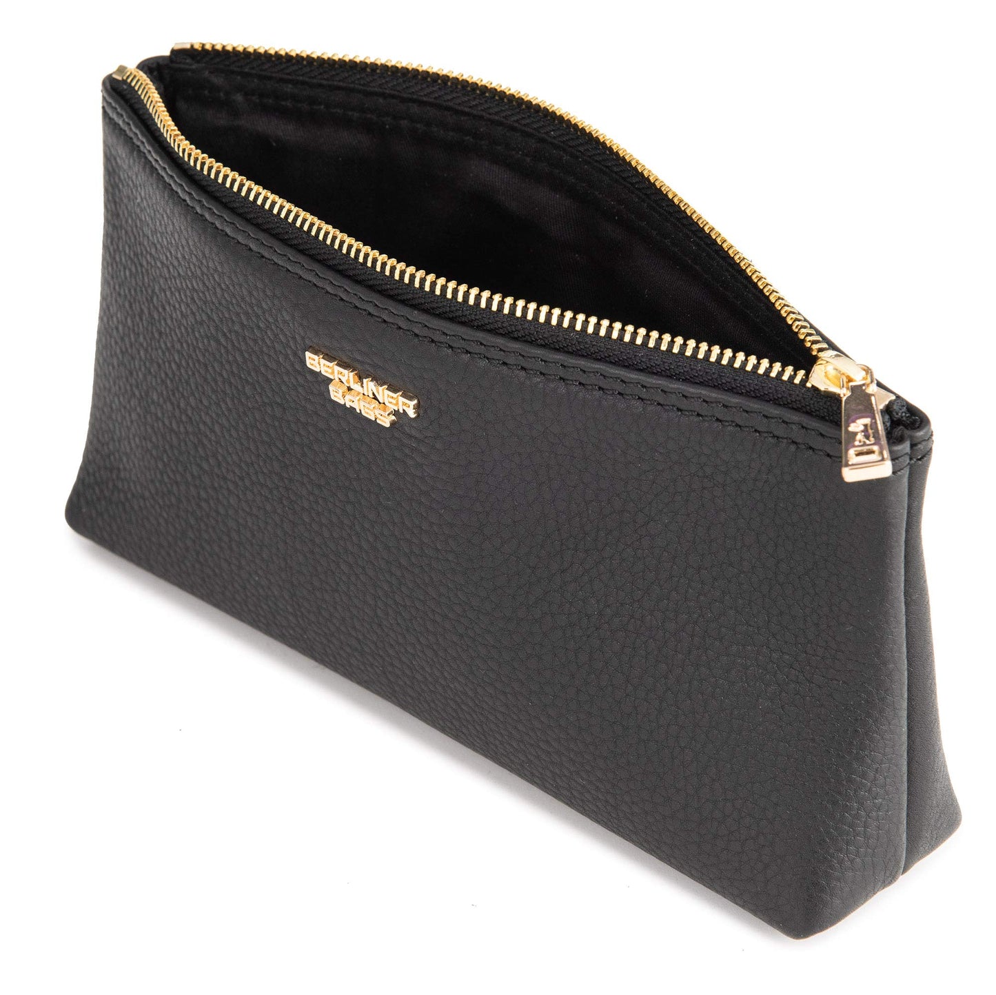 BERLINER BAGS Premium Genuine Leather Makeup Bag Anna, Cosmetic Bag for Purse, Travel and Cosmetics Pouch with Zipper for Women- Black