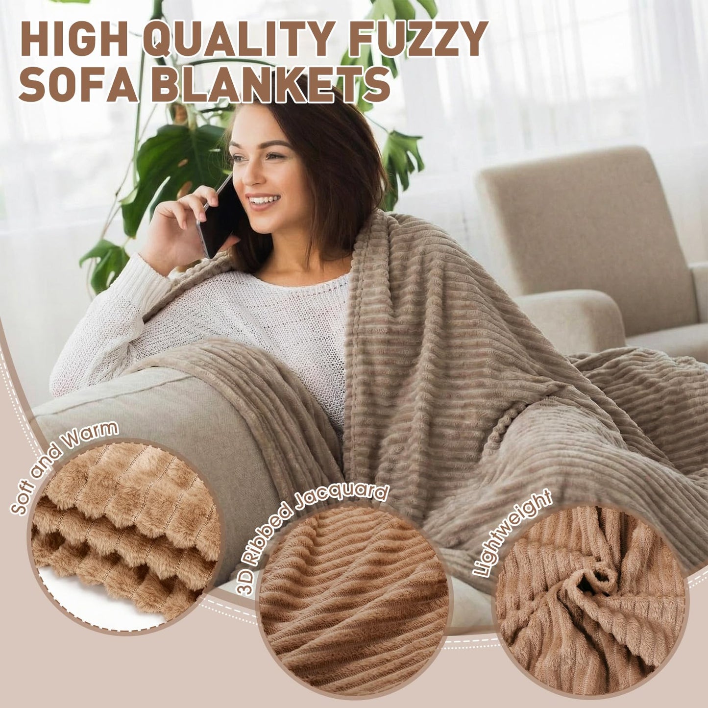 Buryeah 50 x 60 Inches Fleece Throw Blanket Soft Cute Warm Plush Flannel Fluffy Blankets for Wedding Sofa Couch Bed Seasons Employee Appreciation Gifts Bulk(Dark-Brown, Brown, Light Brown,6 Pack)